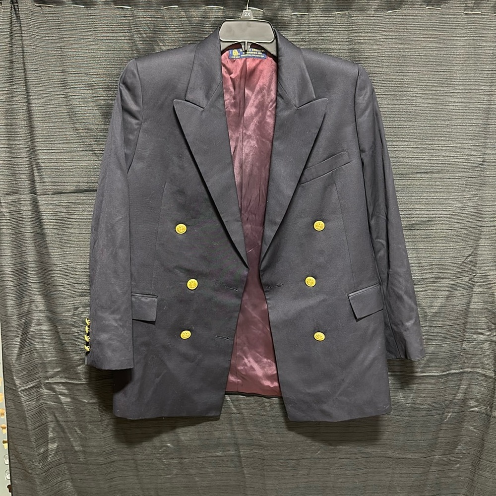 Brooks Brothers Blazer Men Large Navy Blue 100% Wool Double Breasted Sport Coat